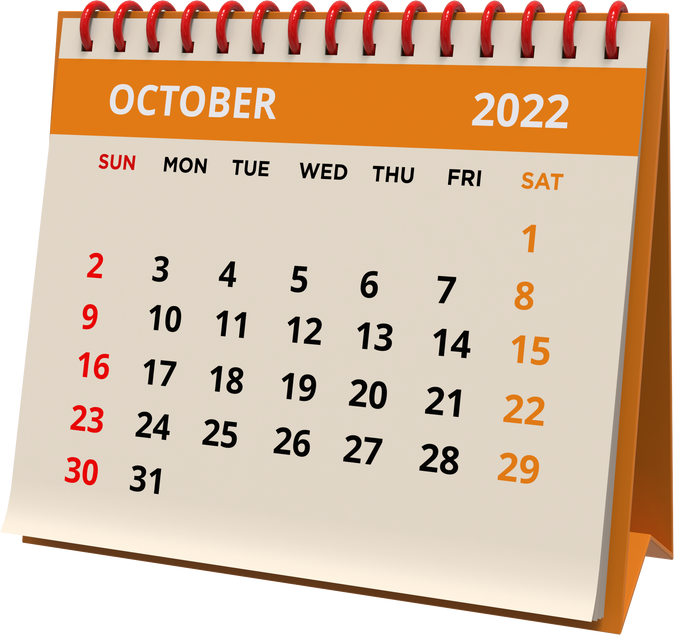 Standing Desk Calendar October 2022