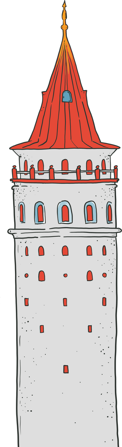 Red Grey Galata Tower Drawing